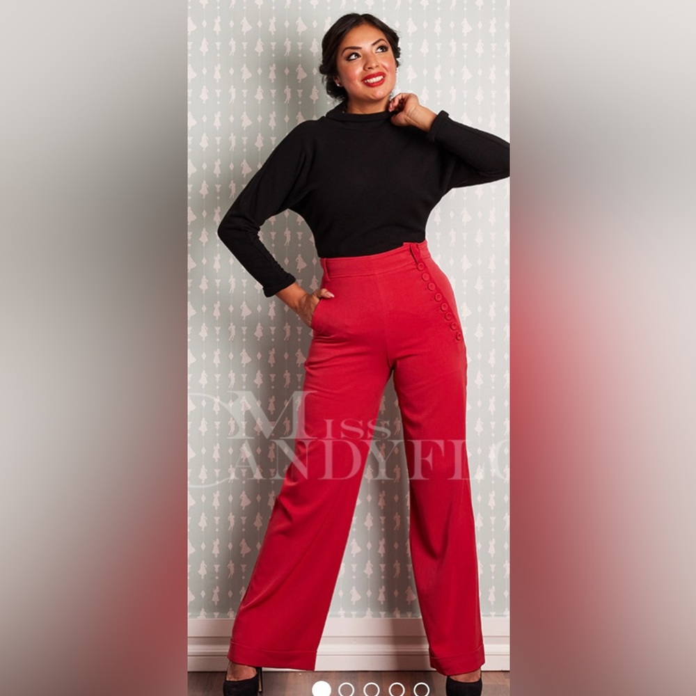 Miss Candyfloss Nicolette-Rose High Waisted Red Pants